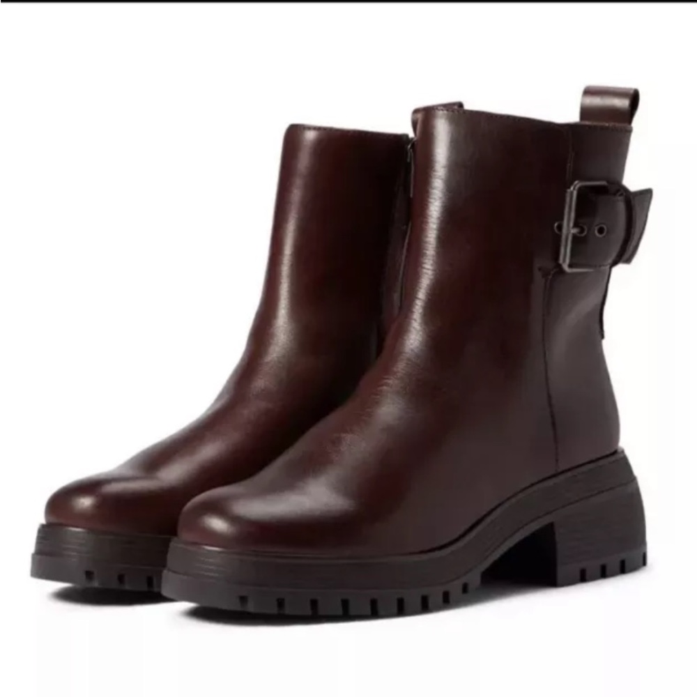 Franco Sarto Brown Leather Combat Moto Boots